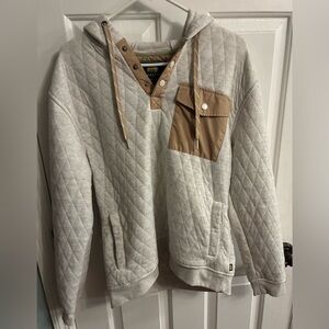 Quilted Crewneck Hoodie Sweatshirt in Cream with Tan Pocket